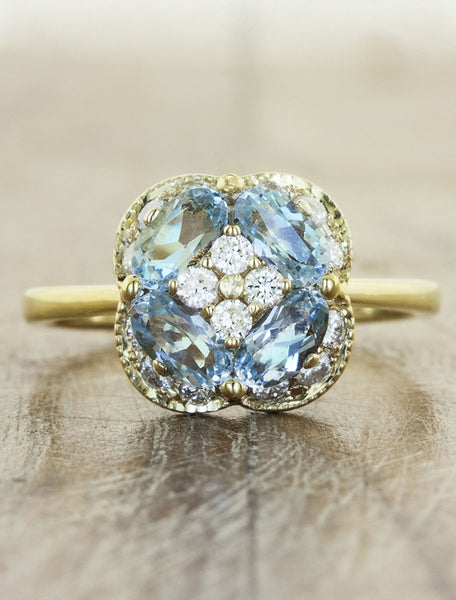 Rectangle Aquamarine and diamond ring | Temple & Grace AU